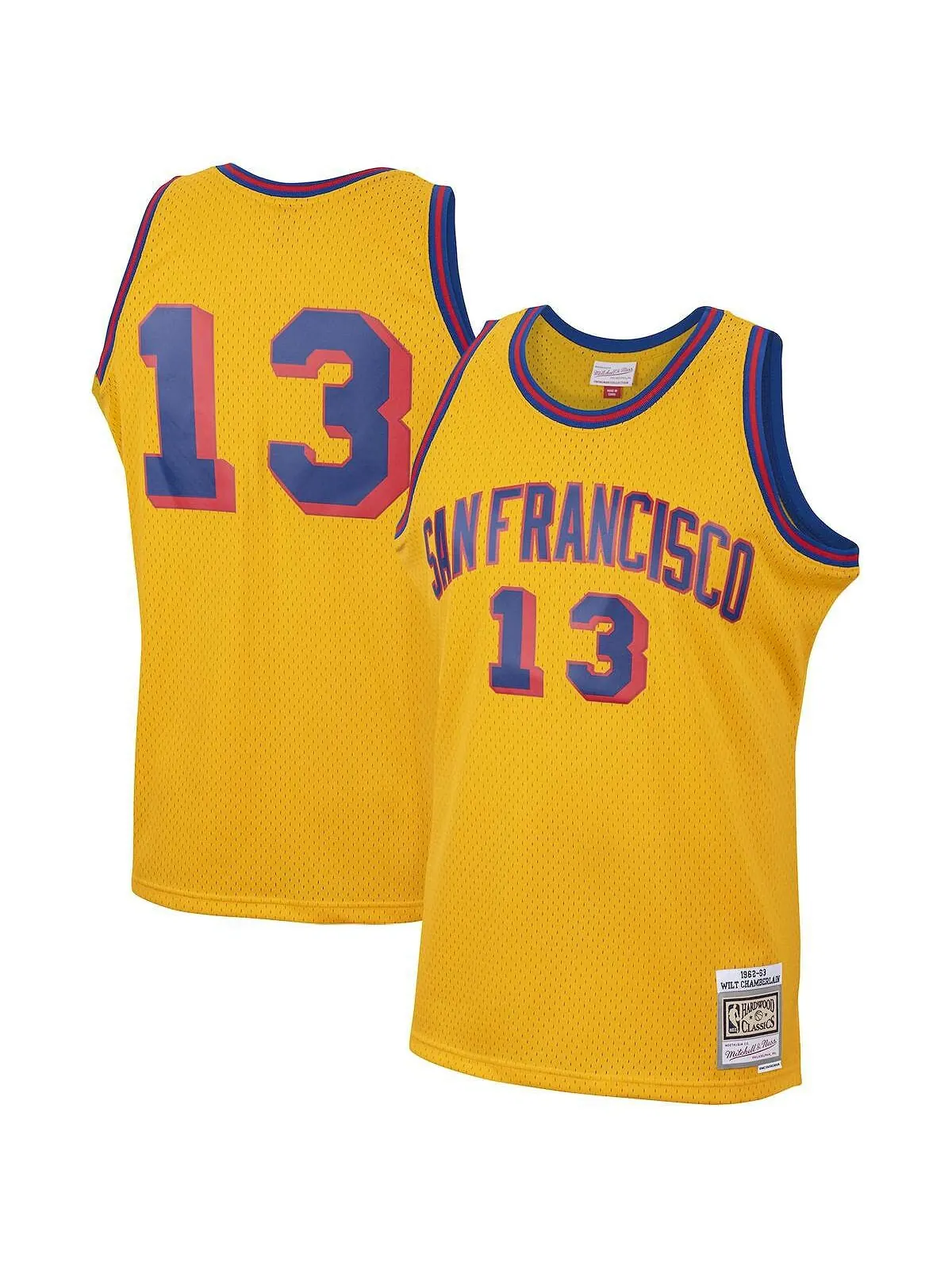 Мужское джерси Wilt Chamberlain Gold San Francisco Warriors 1962-63 Hardwood Classics Swingman — изображение 1 из 3, золото