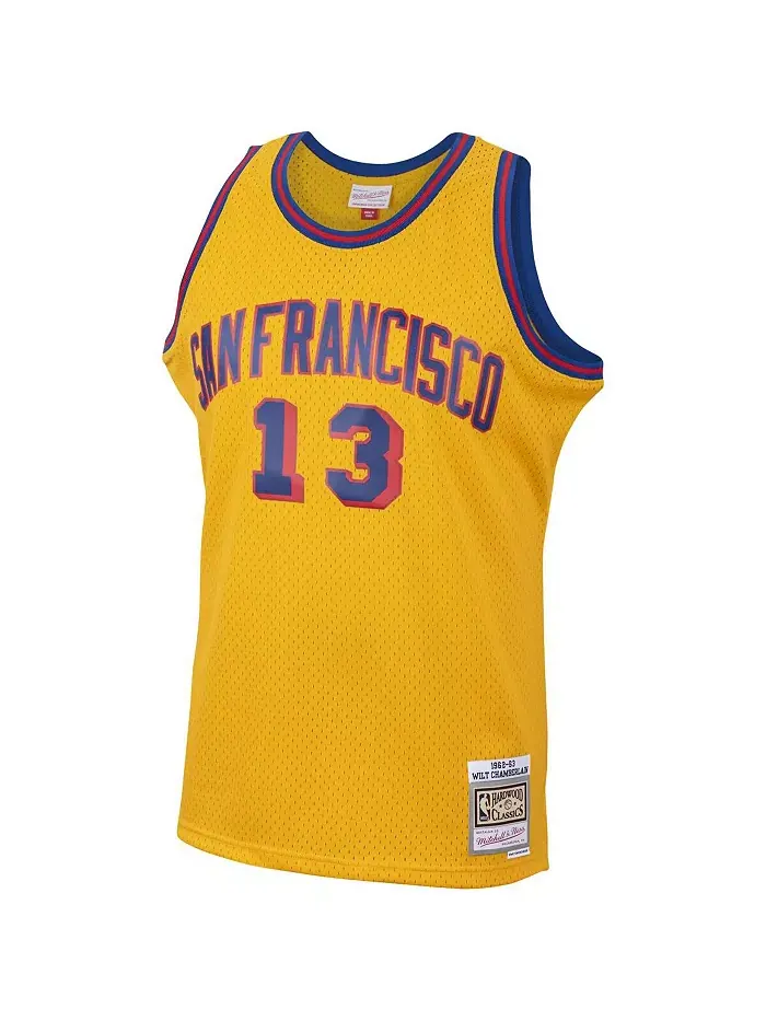 Мужская баскетбольная майка Wilt Chamberlain Gold San Francisco Warriors 1962-63 Hardwood Classics — изображение 2 из 3