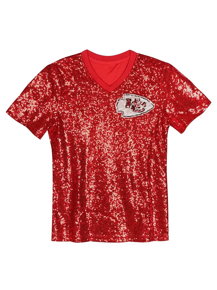 Детская модная футболка с пайетками Kansas City Chiefs Патрика Махома, красная, с V-образным — изображение 3 из 3