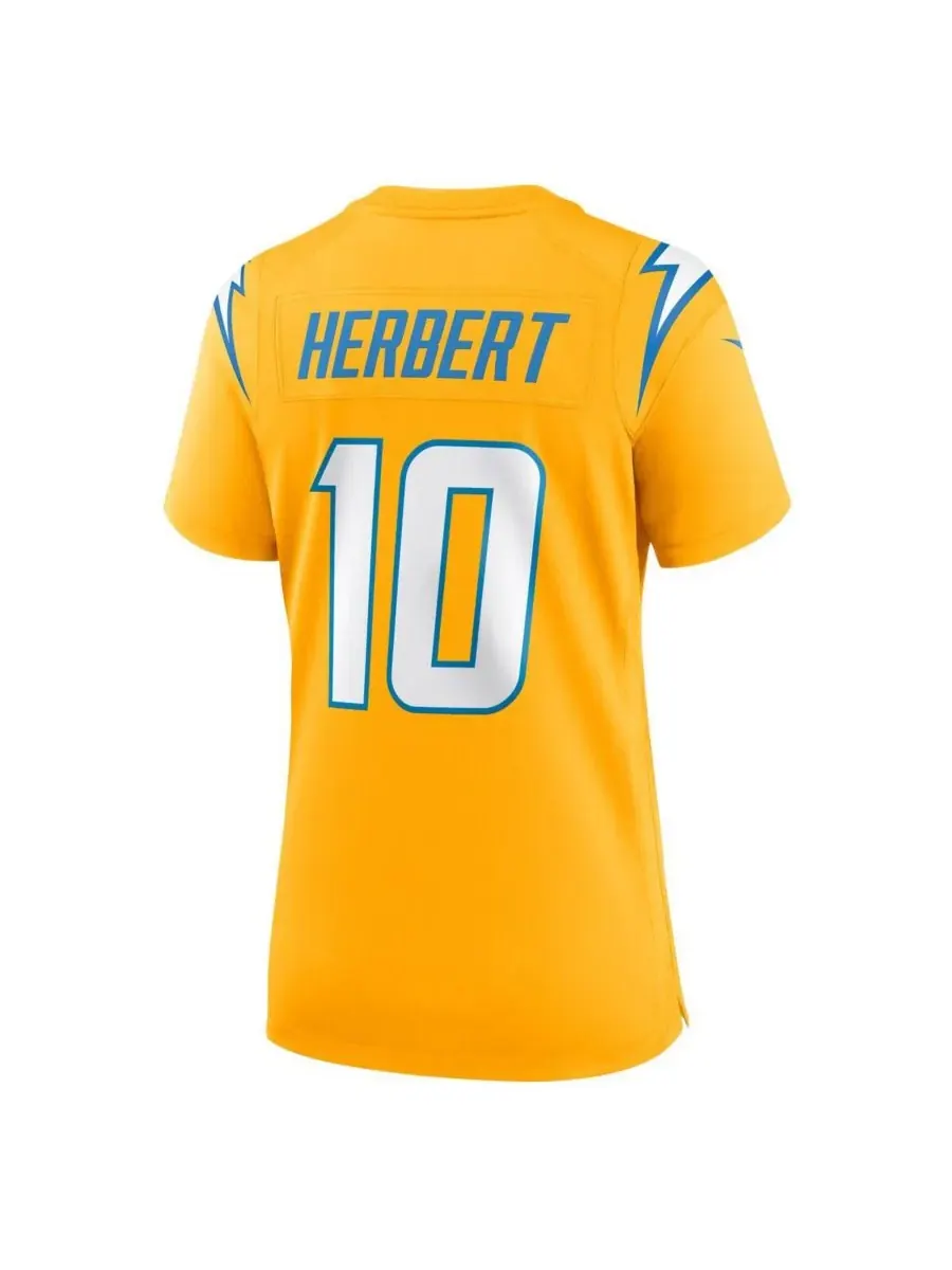 Женская золотая игровая футболка Джастина Герберта из команды Los Angeles Chargers (альтернативная — изображение 3 из 3