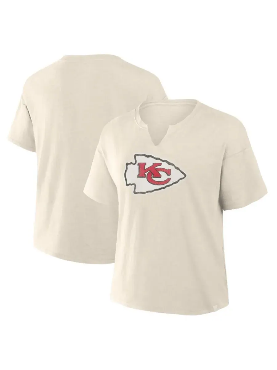 Fanatics Женская кремовая футболка с V-образным вырезом Kansas City Chiefs из фактурной ткани — изображение 1 из 3, бежевый