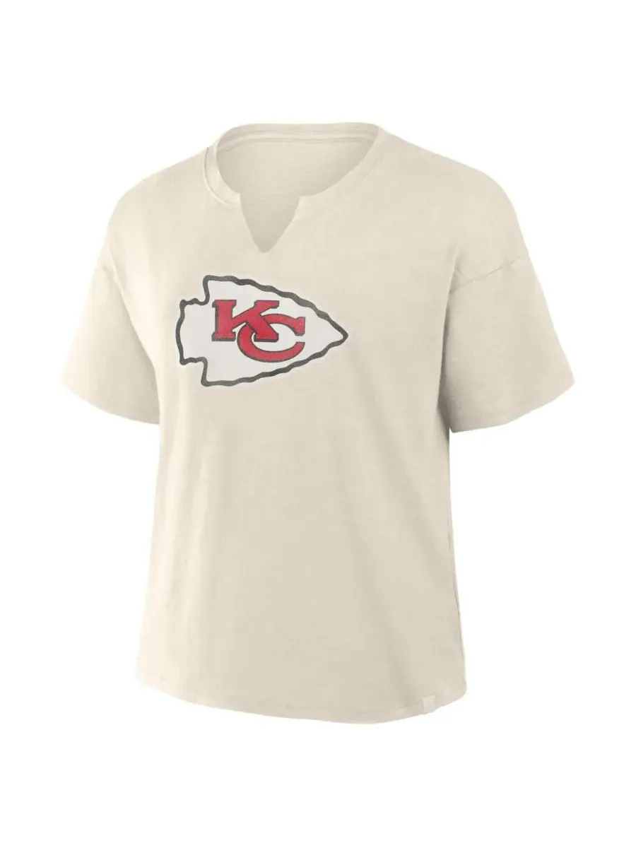 Fanatics Женская кремовая футболка с V-образным вырезом Kansas City Chiefs из фактурной ткани — изображение 3 из 3, бежевый