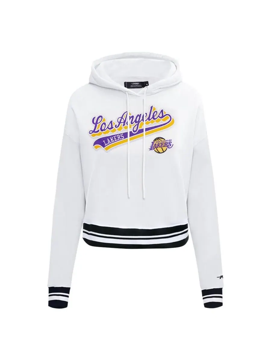 Pro Standard Женская белая укороченная толстовка с капюшоном Los Angeles Lakers Script Tail — изображение 2 из 5, белый