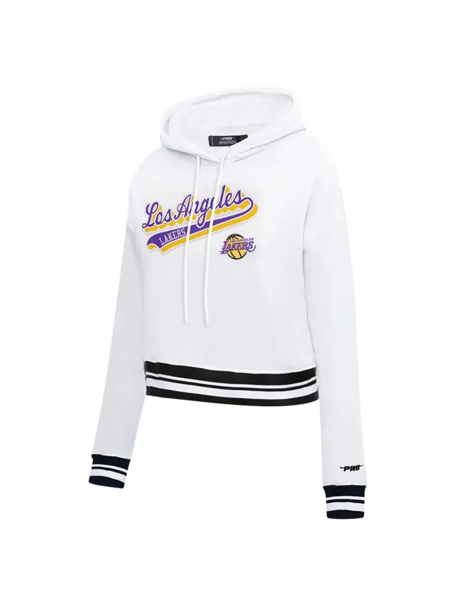 Pro Standard Женская белая укороченная толстовка с капюшоном Los Angeles Lakers Script Tail — изображение 3 из 5, белый
