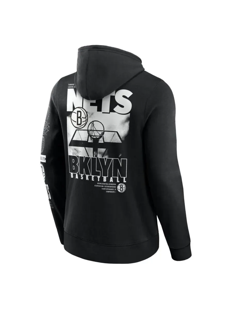 Fanatics Мужская черная толстовка с капюшоном Brooklyn Nets Game Time Crossover Pullover Hoodie — изображение 3 из 3, черный