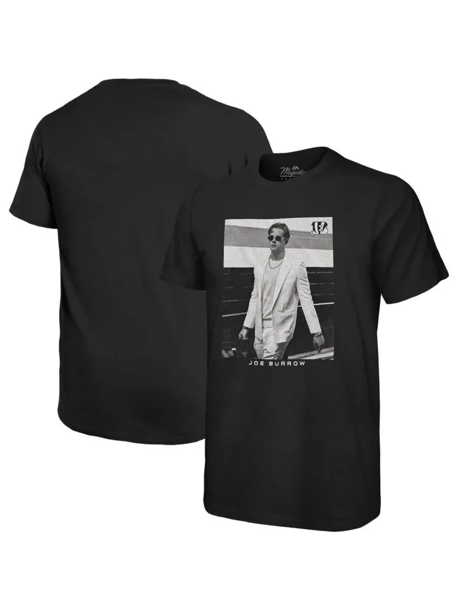 Majestic Мужская футболка Threads Joe Burrow Black Cincinnati Bengals Oversized Player Image T-shirt — изображение 1 из 3