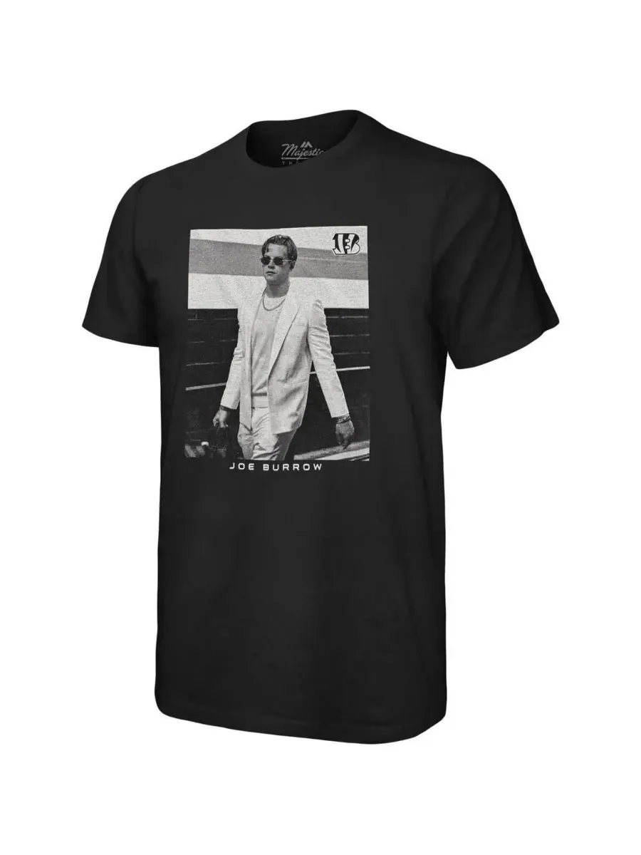 Majestic Мужская футболка Threads Joe Burrow Black Cincinnati Bengals Oversized Player Image T-shirt — изображение 2 из 3