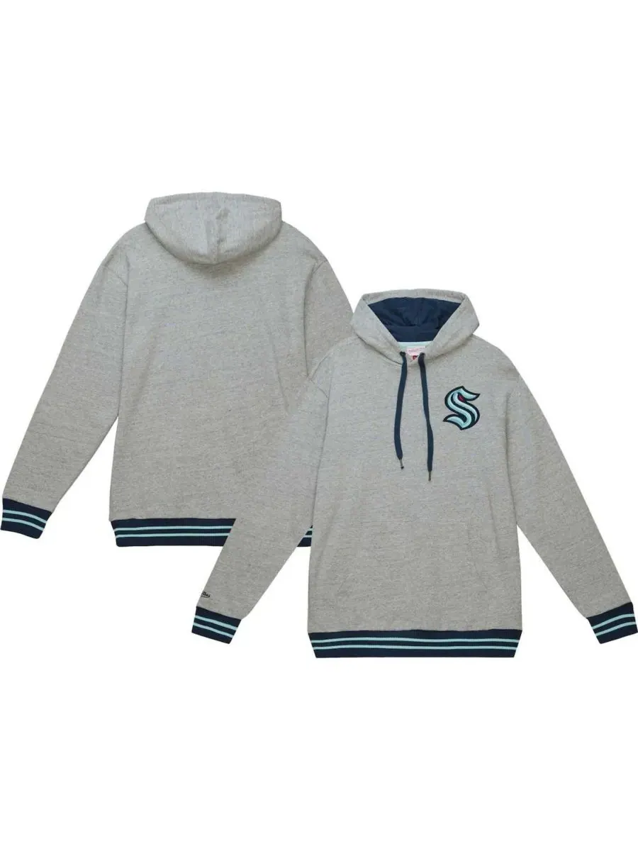 Mitchell & Ness Мужская толстовка с капюшоном Seattle Kraken Classic French Terry серого цвета из — изображение 1 из 2, серый