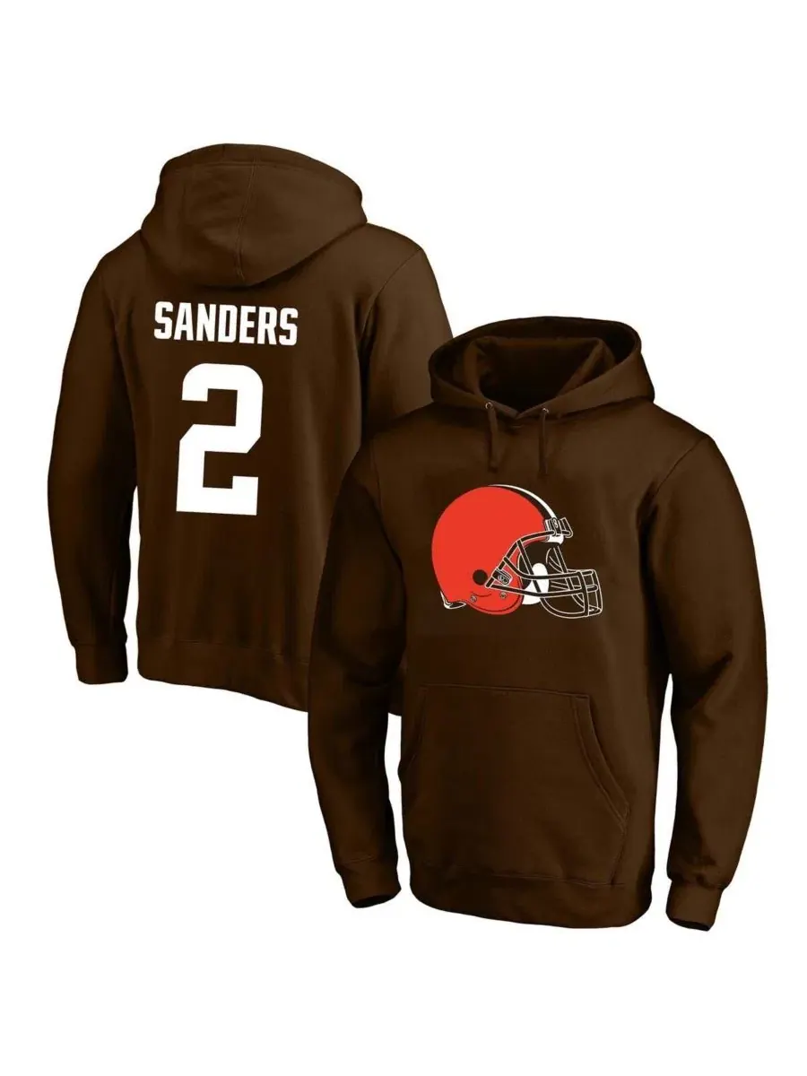 Мужская толстовка Shedeur Sanders Brown Cleveland Browns большого размера с именем и номером игрока — изображение 1 из 3
