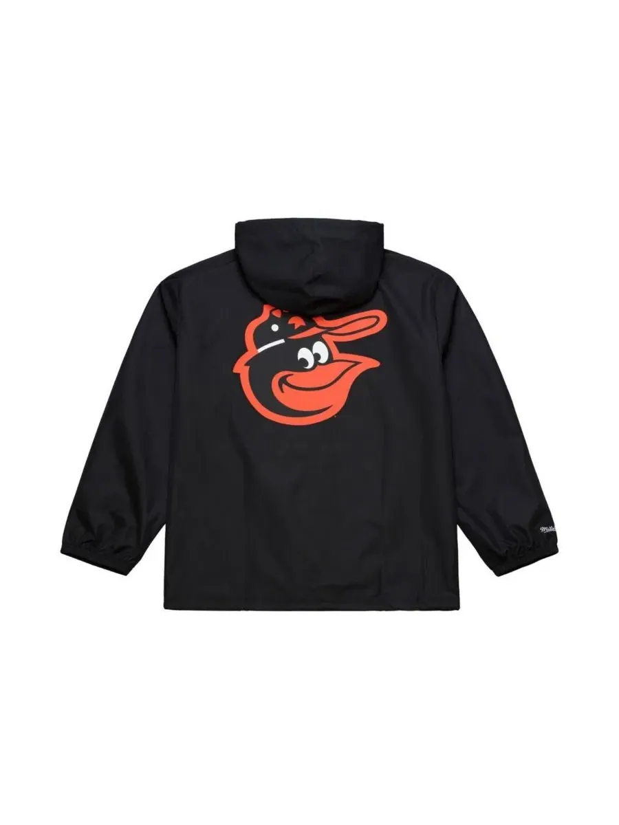 Мужская черная тренерская куртка Baltimore Orioles с капюшоном на кнопках Mitchell & Ness — изображение 2 из 4, черный