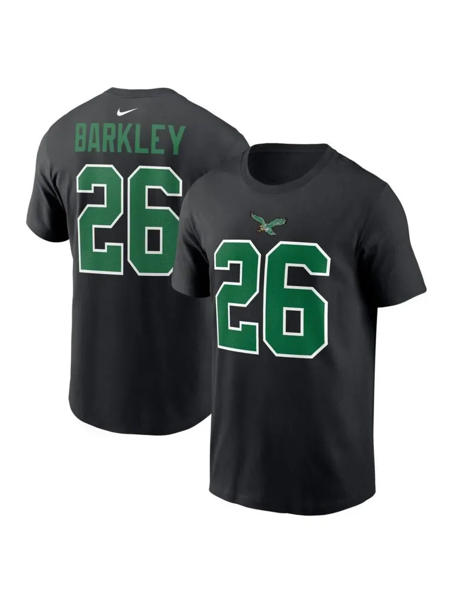 Nike Мужская черная футболка с именем и номером игрока команды Philadelphia Eagles Сакуона Баркли — изображение 1 из 3