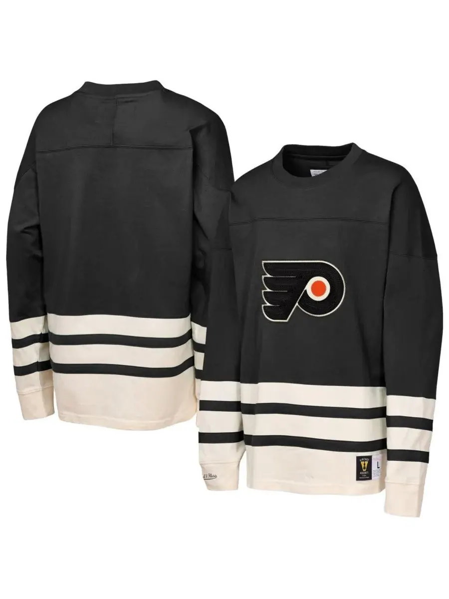 Mitchell & Ness Толстовка с длинными рукавами из плотной ткани с вышивкой «Цепная строчка» для — изображение 1 из 3, черный
