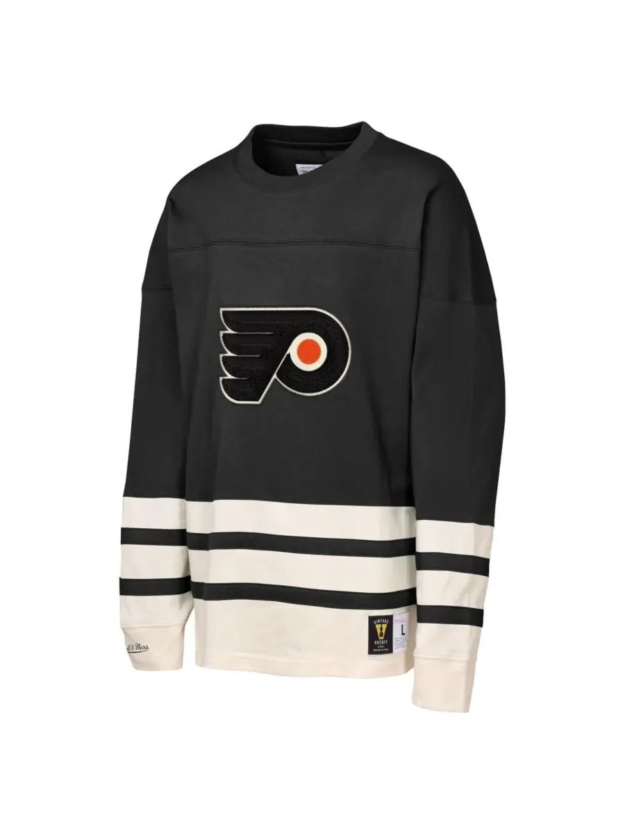 Mitchell & Ness Толстовка с длинными рукавами из плотной ткани с вышивкой «Цепная строчка» для — изображение 3 из 3, черный