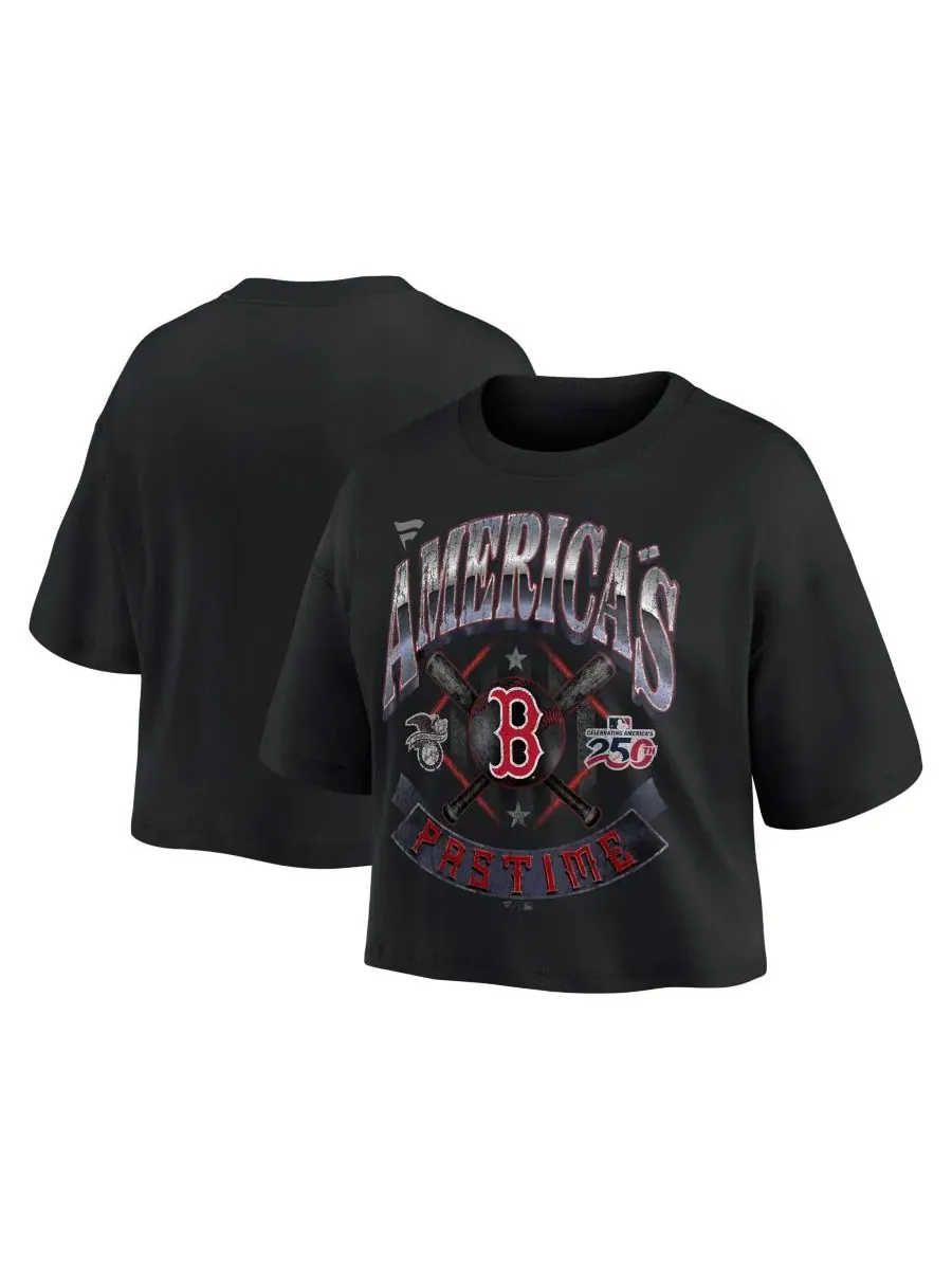 Женская футболка-кроп с принтом Americana Boston Red Sox Fanatics — изображение 1 из 3, черный