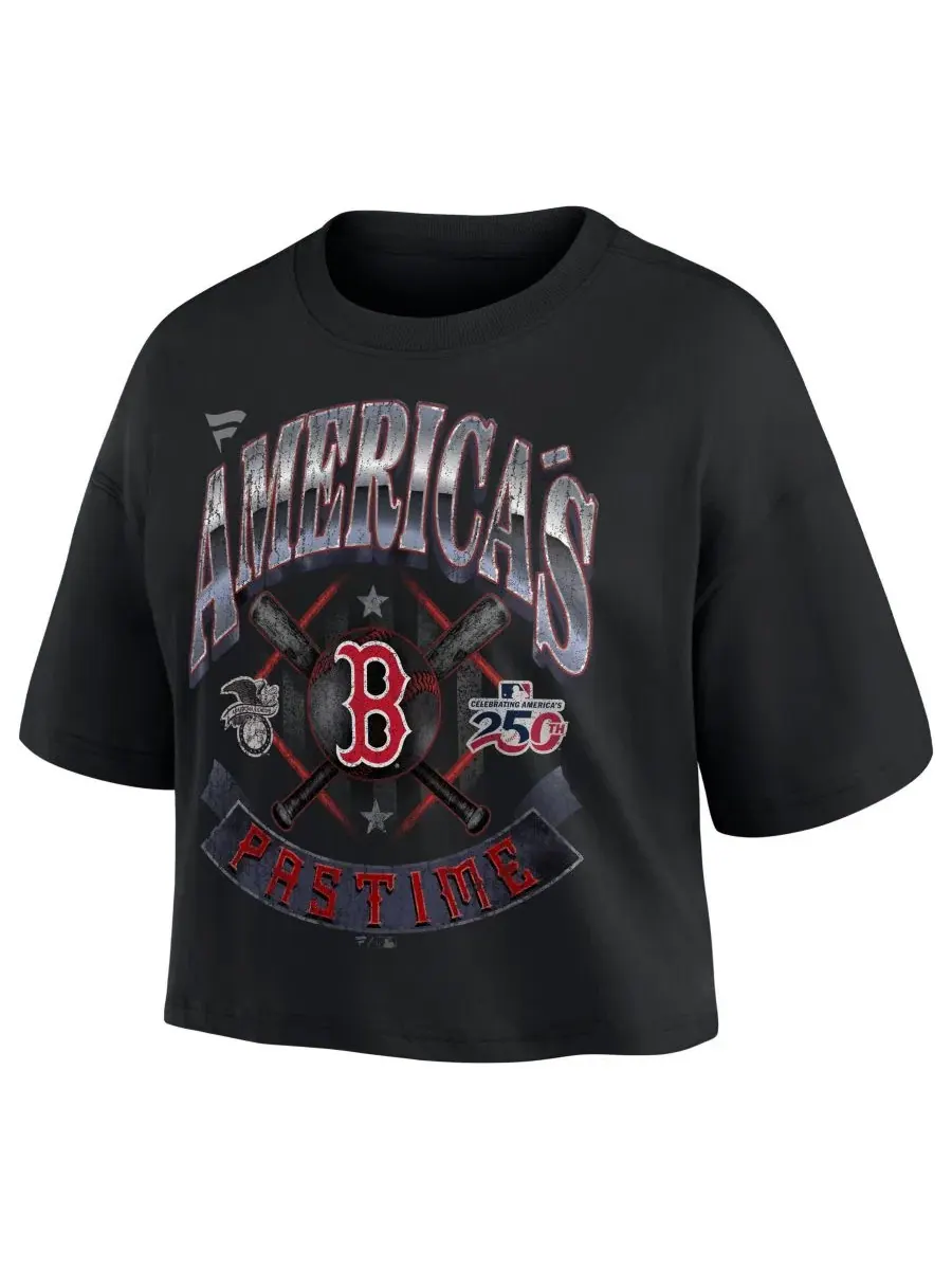 Женская футболка-кроп с принтом Americana Boston Red Sox Fanatics — изображение 2 из 3, черный