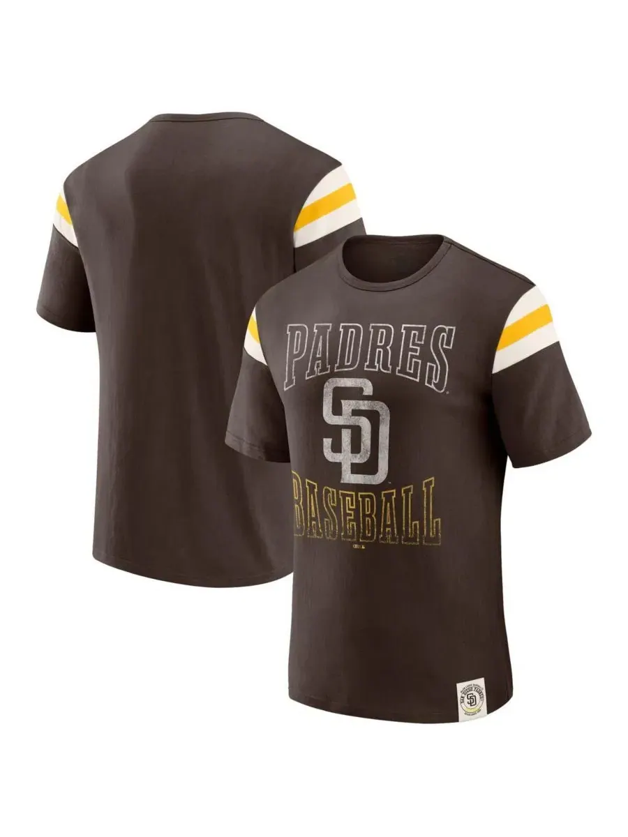 Футболка с принтом Brown San Diego Padres Distressed Sleeve Stripe Darius Rucker Collection by — изображение 1 из 4