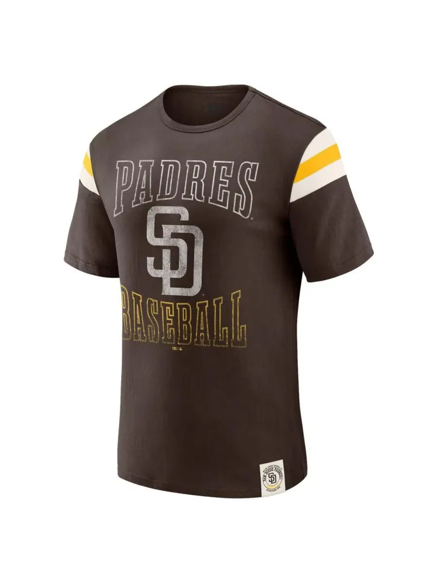 Футболка с принтом Brown San Diego Padres Distressed Sleeve Stripe Darius Rucker Collection by — изображение 2 из 4