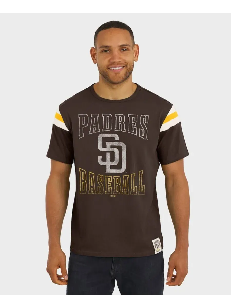 Футболка с принтом Brown San Diego Padres Distressed Sleeve Stripe Darius Rucker Collection by — изображение 4 из 4