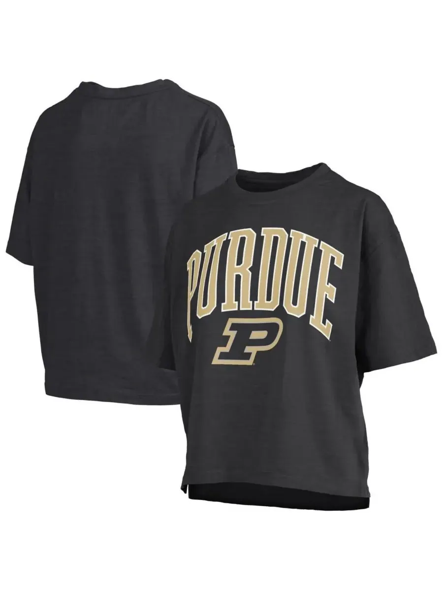 Pressbox Женская черная футболка Purdue Boilermakers Nelson Arch Over Logo длиной до талии