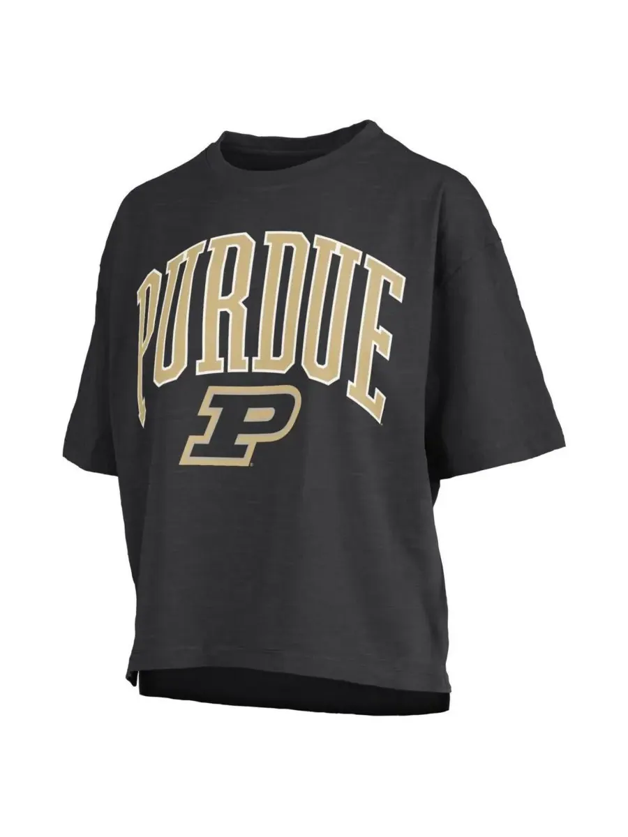 Pressbox Женская черная футболка Purdue Boilermakers Nelson Arch Over Logo длиной до талии — изображение 2 из 3, черный