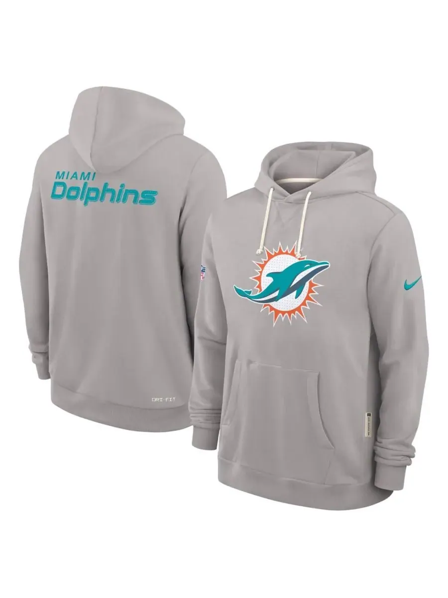 Nike Мужская толстовка Dri-FIT угольного цвета с боковой линии поля команды Miami Dolphins — изображение 1 из 2, темно-серый