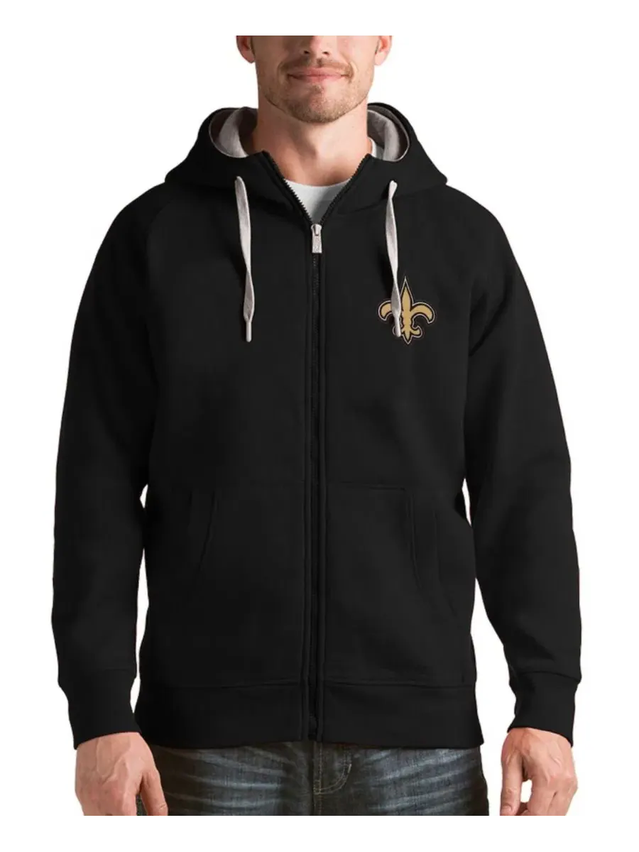 Худи с полной молнией Victory с вышитым логотипом New Orleans Saints Antigua — изображение 1 из 1, черный