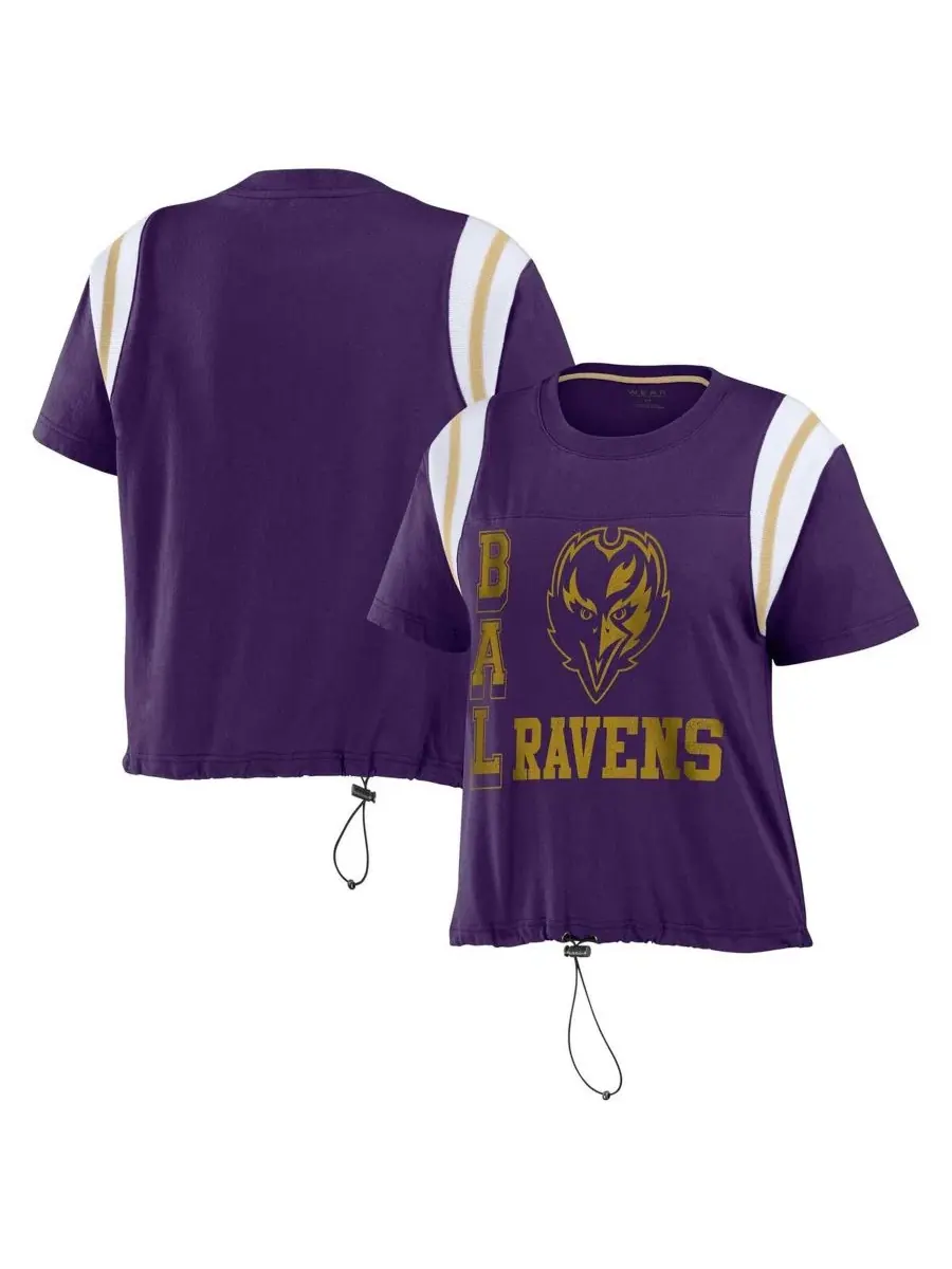 Футболка женская с принтом Baltimore Ravens, модель Cinched Color Block WEAR by Erin Andrews — изображение 1 из 3, фиолетовый