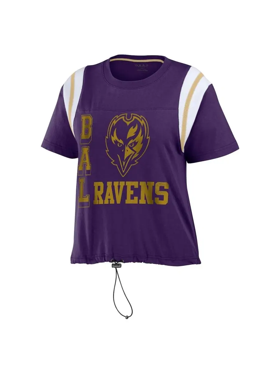 Футболка женская с принтом Baltimore Ravens, модель Cinched Color Block WEAR by Erin Andrews — изображение 2 из 3, фиолетовый