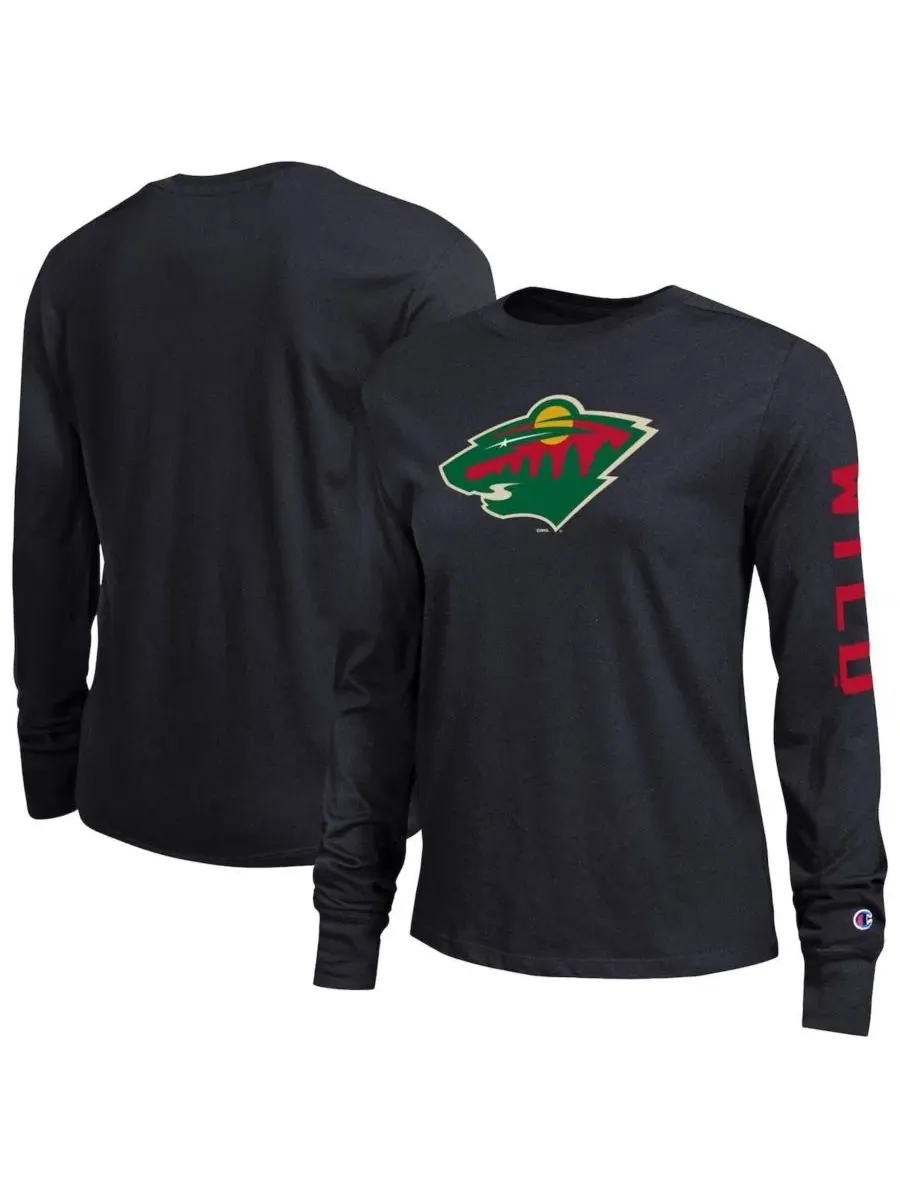 Футболка с длинным рукавом с принтом Minnesota Wild 2-Hit Champion — изображение 1 из 3, черный
