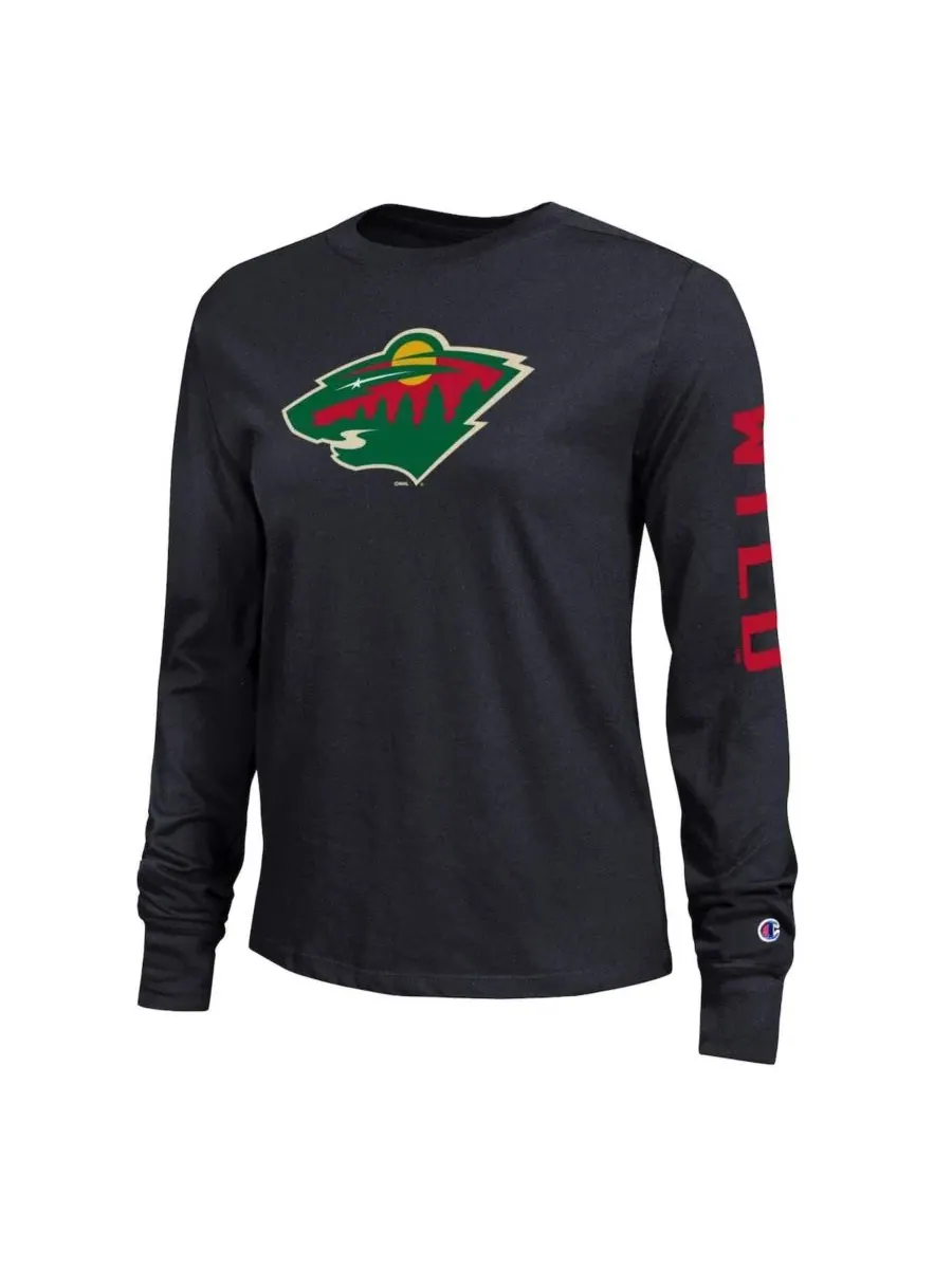 Футболка с длинным рукавом с принтом Minnesota Wild 2-Hit Champion — изображение 3 из 3, черный