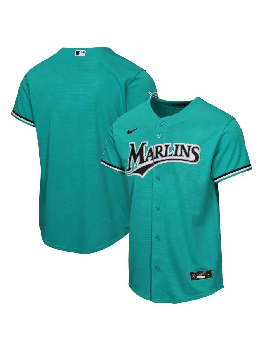 Бейсбольная джерси с коротким рукавом Teal Miami Marlins Alternate Stadium Nike — изображение 1 из 3, бирюзовый