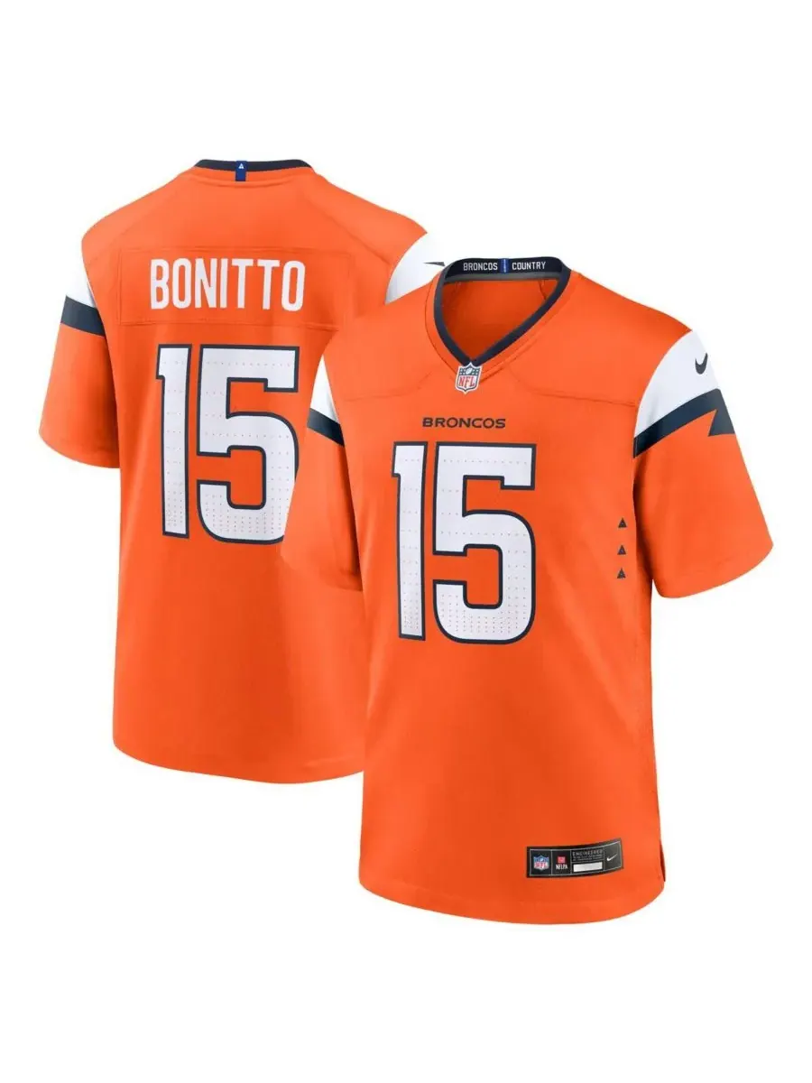 Nike Мужская оранжевая игровая футболка команды Denver Broncos от Ника Бонитто — изображение 1 из 3, оранжевый