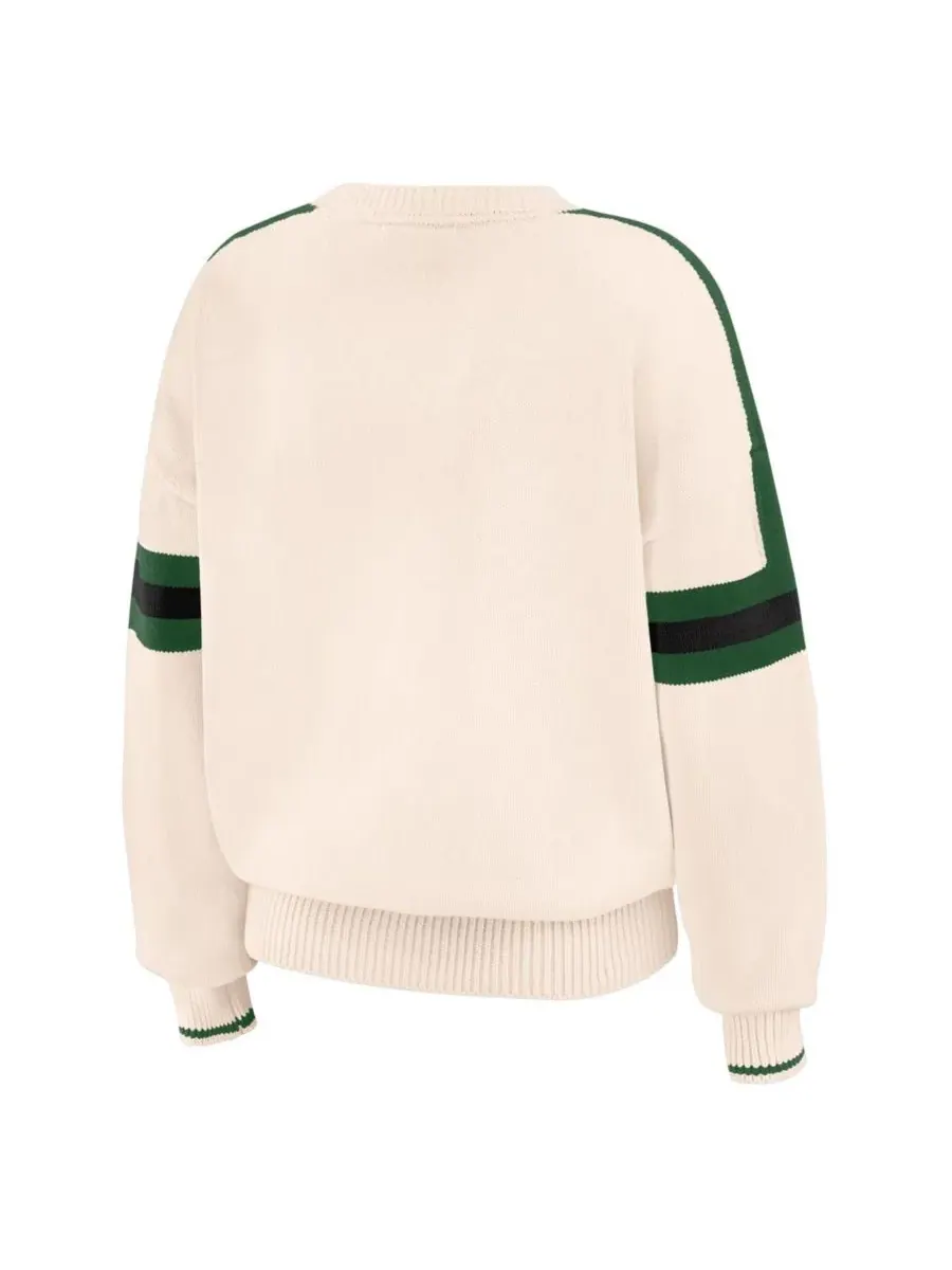 WEAR by Erin Andrews Женский кремовый полосатый пуловер с символикой команды Milwaukee Bucks — изображение 4 из 4, бежевый
