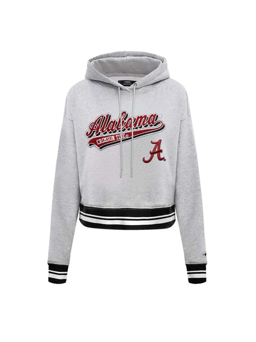 Pro Standard Женская укороченная флисовая толстовка с капюшоном цвета меланж (Alabama Crimson Tide — изображение 2 из 4