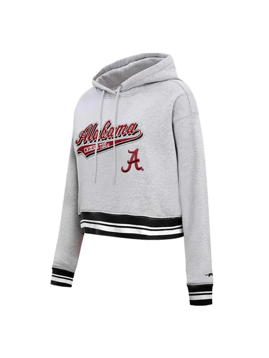 Pro Standard Женская укороченная флисовая толстовка с капюшоном цвета меланж (Alabama Crimson Tide — изображение 3 из 4