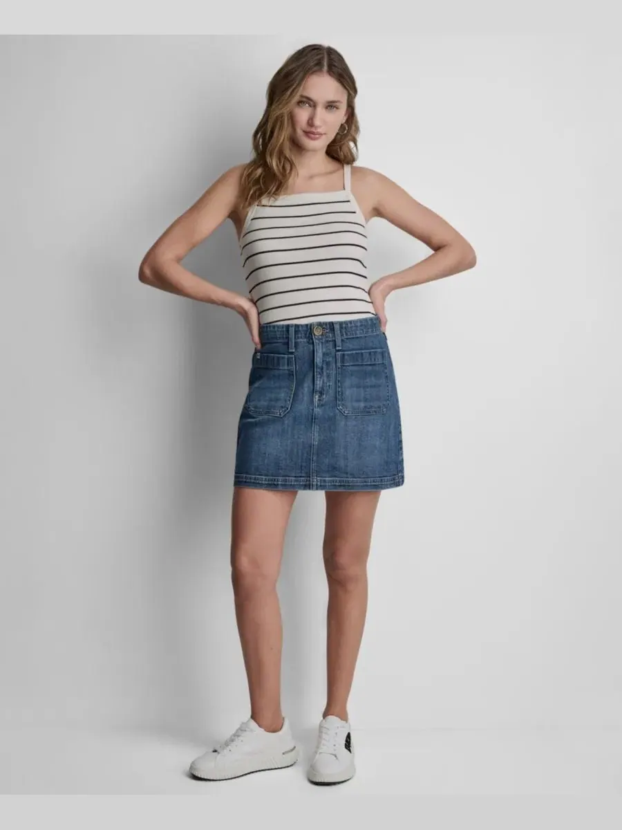 Юбка-трапеция мини с принтом DKNY Jeans, Amsterdam Wash — изображение 2 из 8