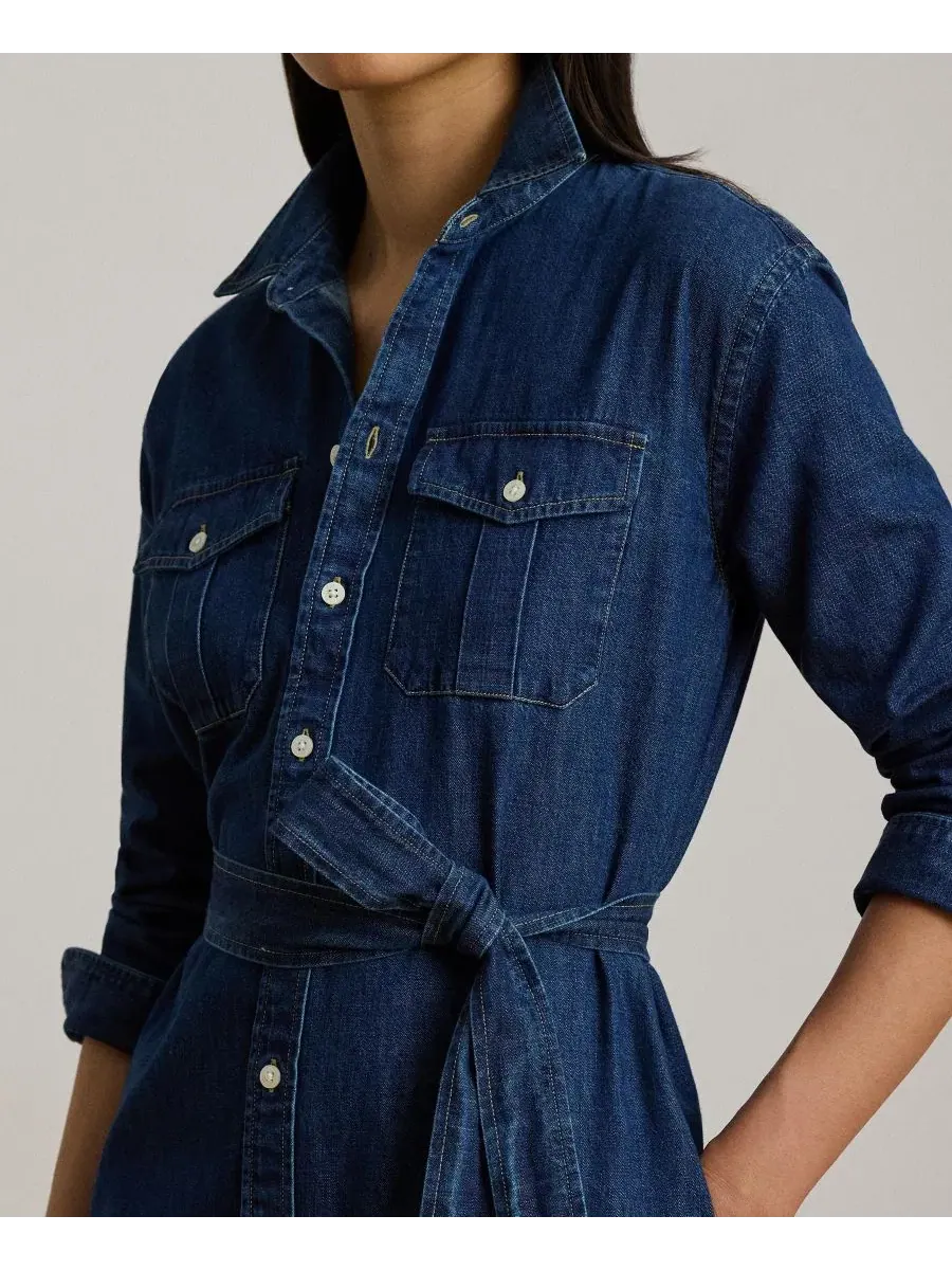 Джинсовое платье-рубашка миди с поясом Lauren Ralph Lauren, Harvest Wash — изображение 5 из 7