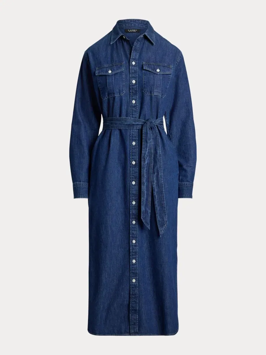 Джинсовое платье-рубашка миди с поясом Lauren Ralph Lauren, Harvest Wash — изображение 7 из 7