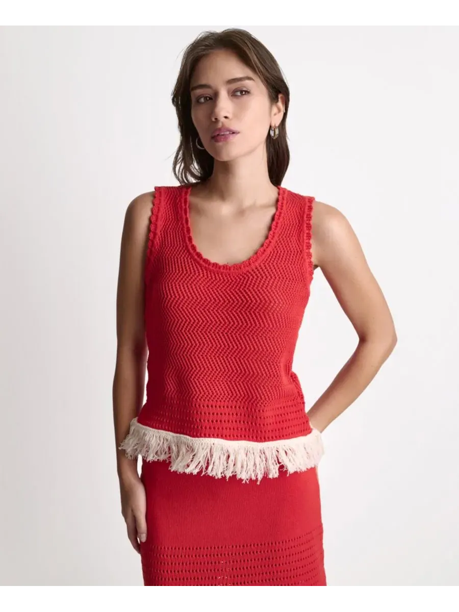 Женский топ-майка с открытой вязкой и бахромой BCBG, Firelily Buttercream — изображение 1 из 16