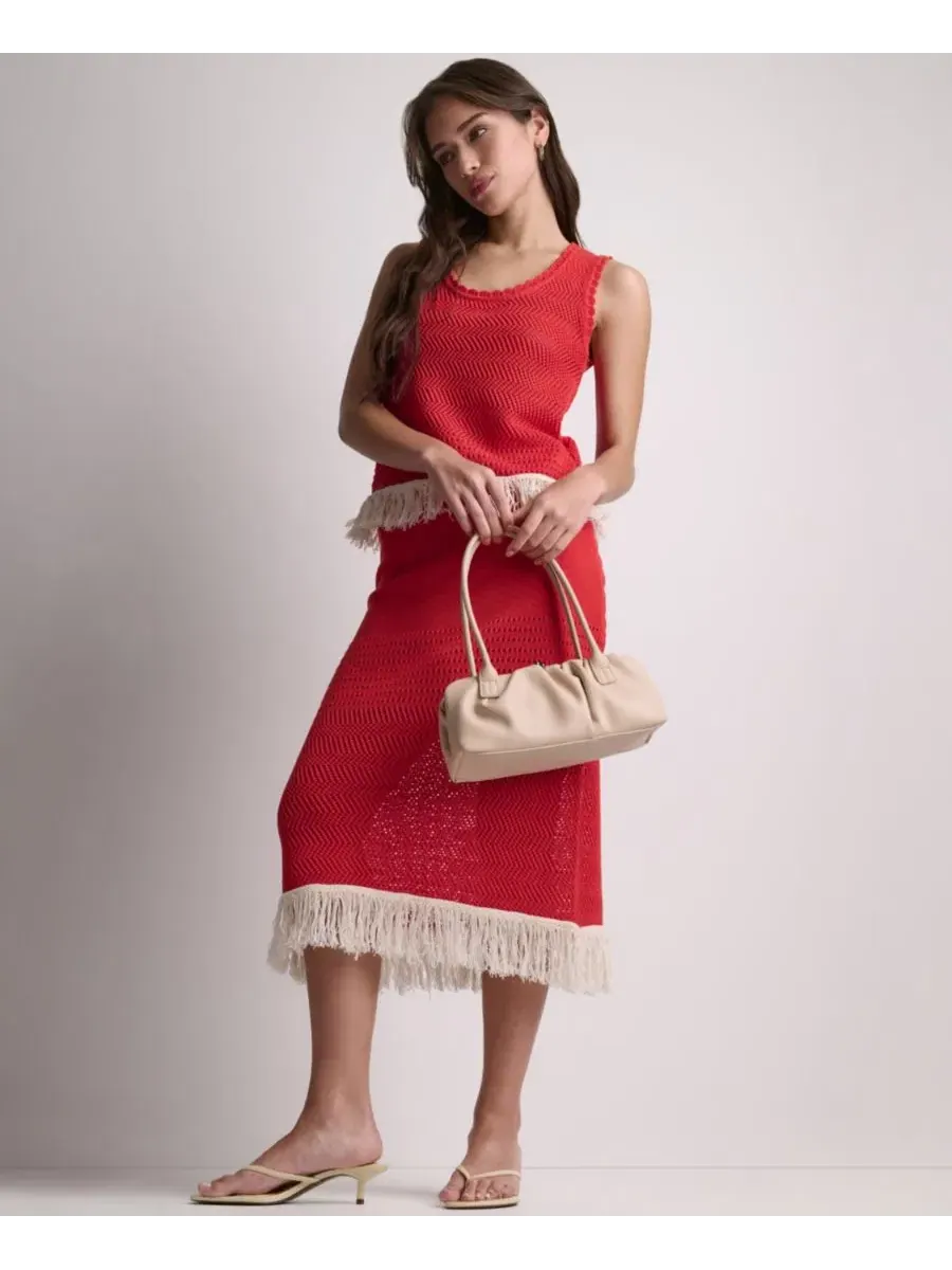 Женский топ-майка с открытой вязкой и бахромой BCBG, Firelily Buttercream — изображение 2 из 16
