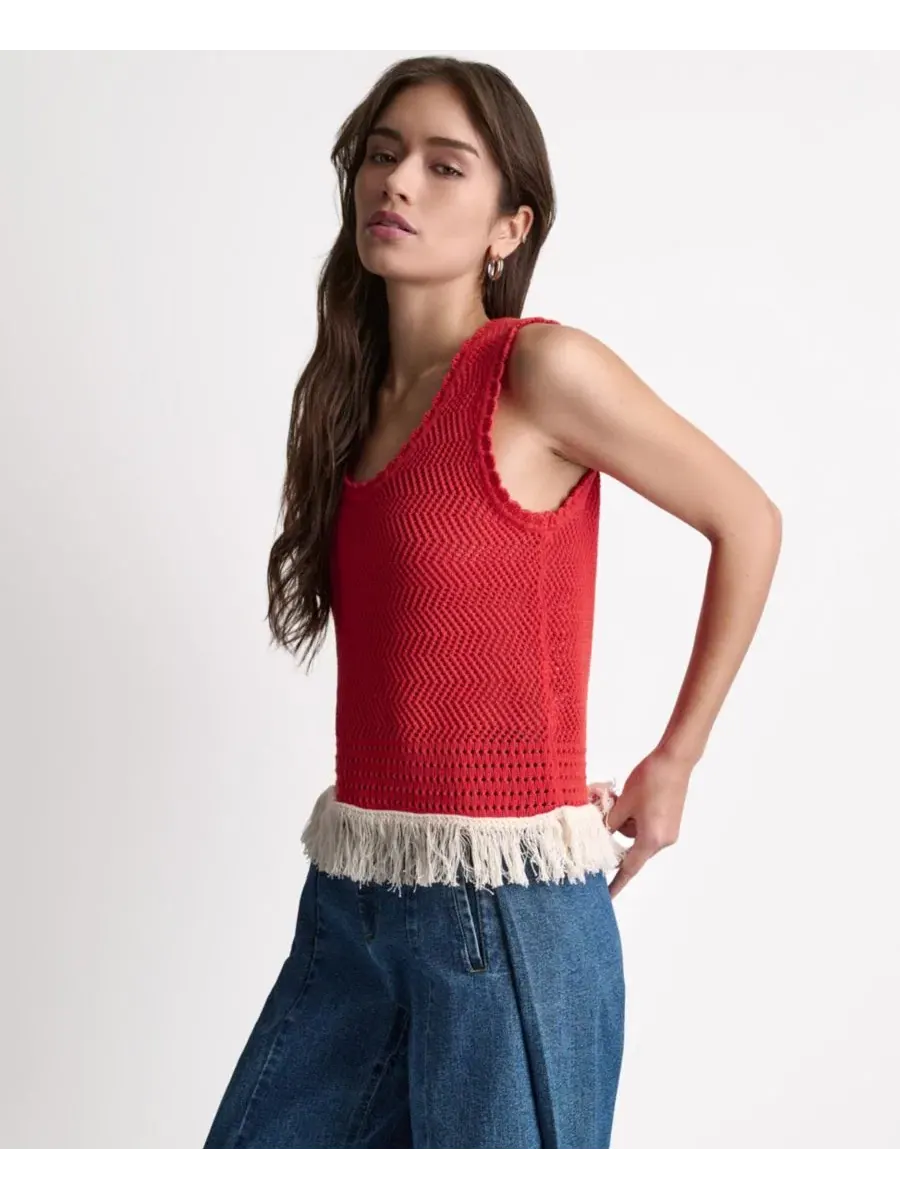 Женский топ-майка с открытой вязкой и бахромой BCBG, Firelily Buttercream — изображение 14 из 16