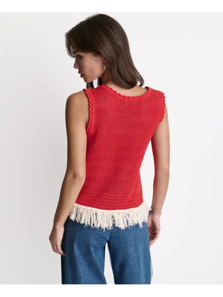 Женский топ-майка с открытой вязкой и бахромой BCBG, Firelily Buttercream — изображение 15 из 16