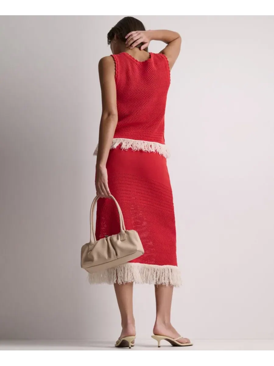 Женский топ-майка с открытой вязкой и бахромой BCBG, Firelily Buttercream — изображение 16 из 16