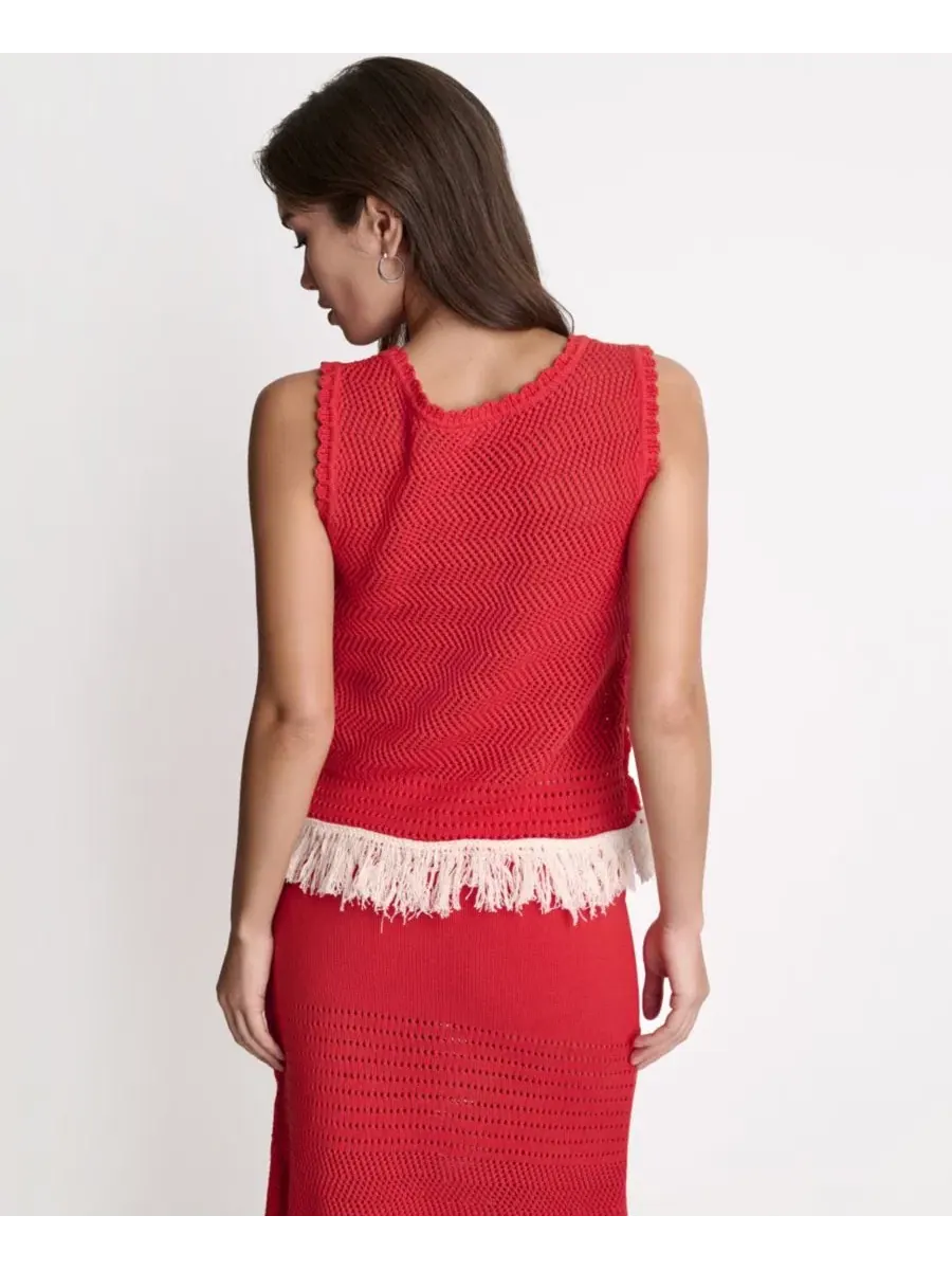 Женский топ-майка с открытой вязкой и бахромой BCBG, Firelily Buttercream — изображение 5 из 16