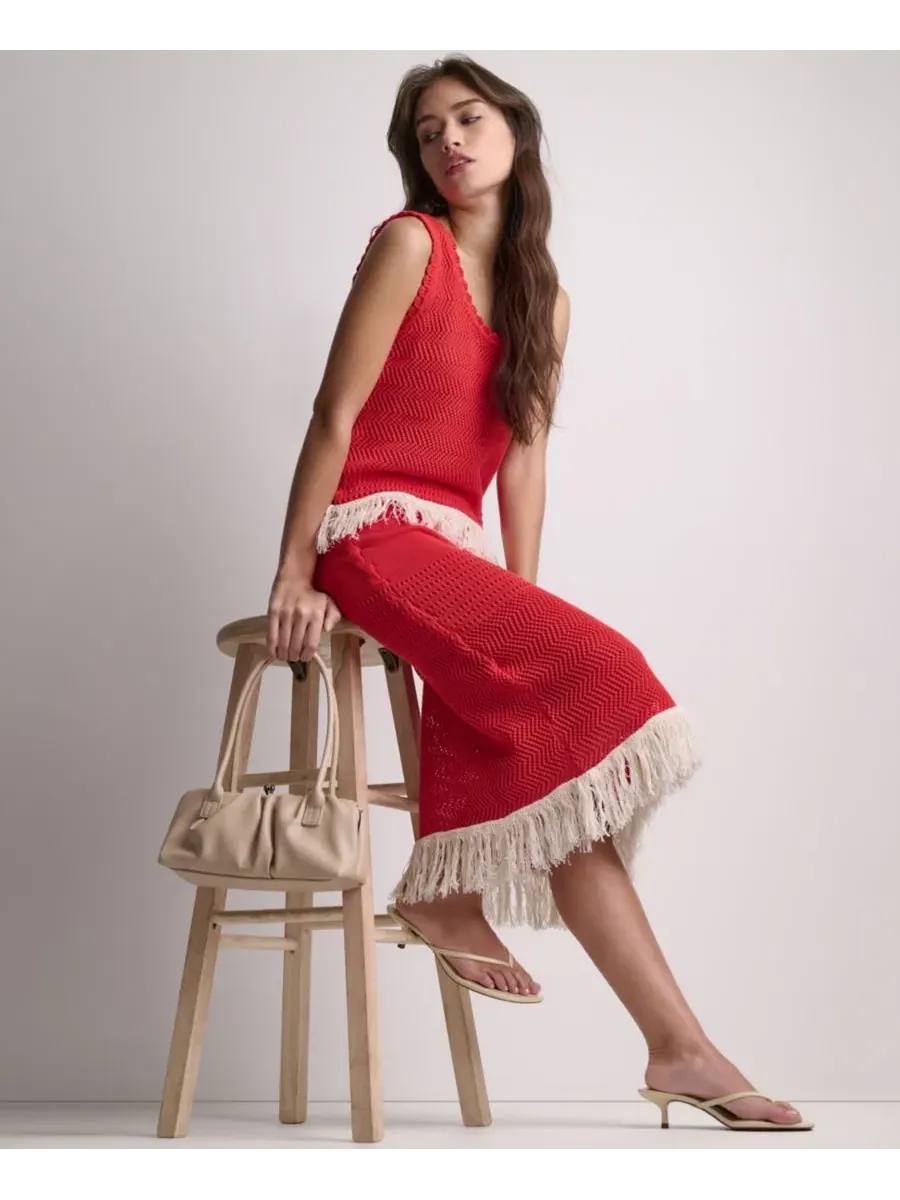 Женский топ-майка с открытой вязкой и бахромой BCBG, Firelily Buttercream — изображение 6 из 16