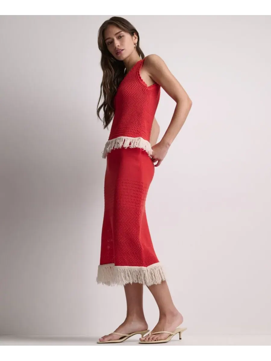 Женский топ-майка с открытой вязкой и бахромой BCBG, Firelily Buttercream — изображение 10 из 16