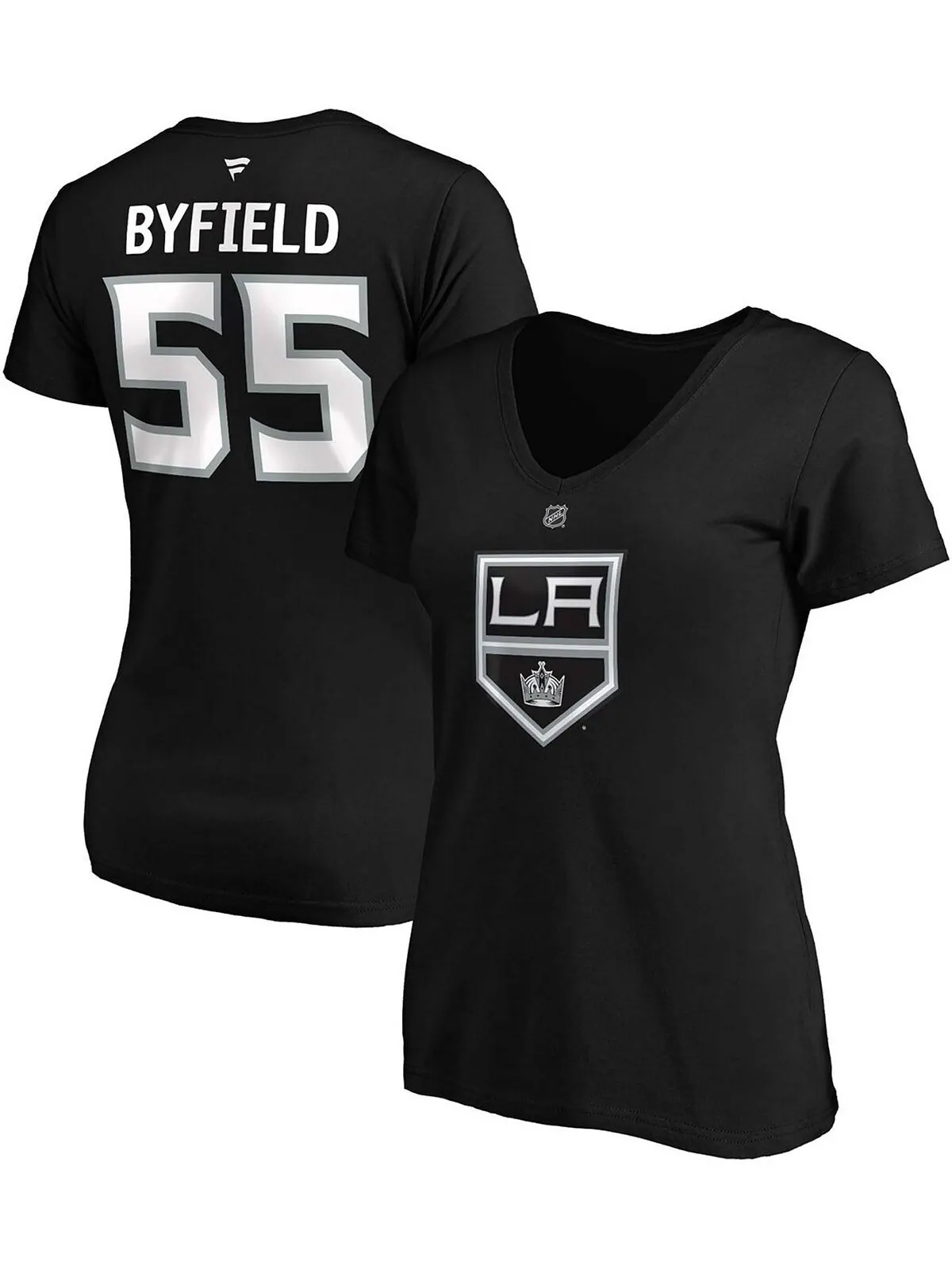 Женская черная футболка с v-образным вырезом Quinton Byfield Los Angeles Kings Authentic Stack Name — изображение 1 из 3