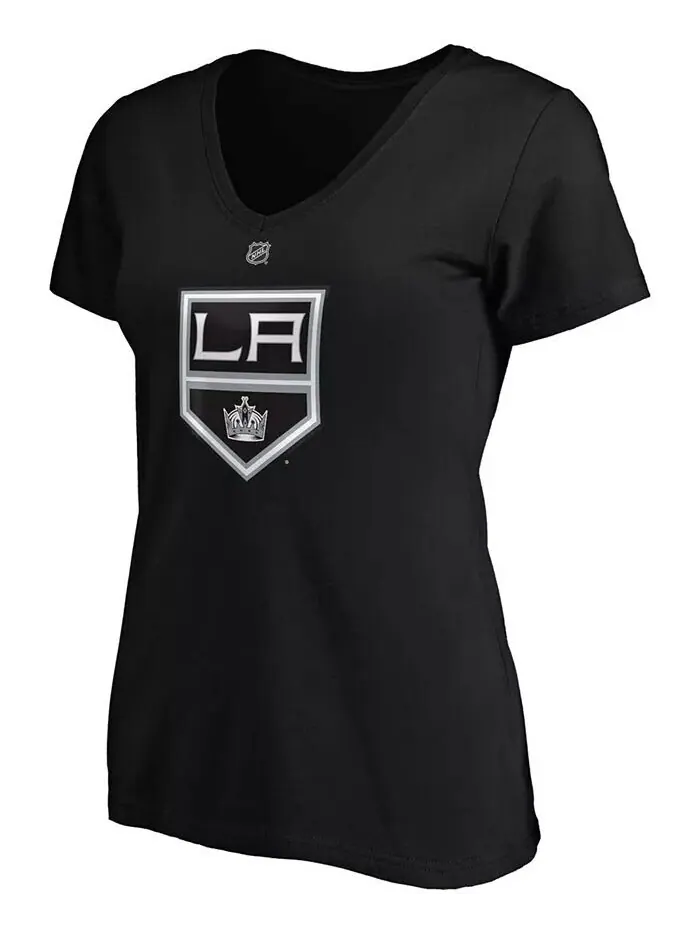 Женская черная футболка с v-образным вырезом с именем и номером Quinton Byfield Los Angeles Kings — изображение 2 из 3