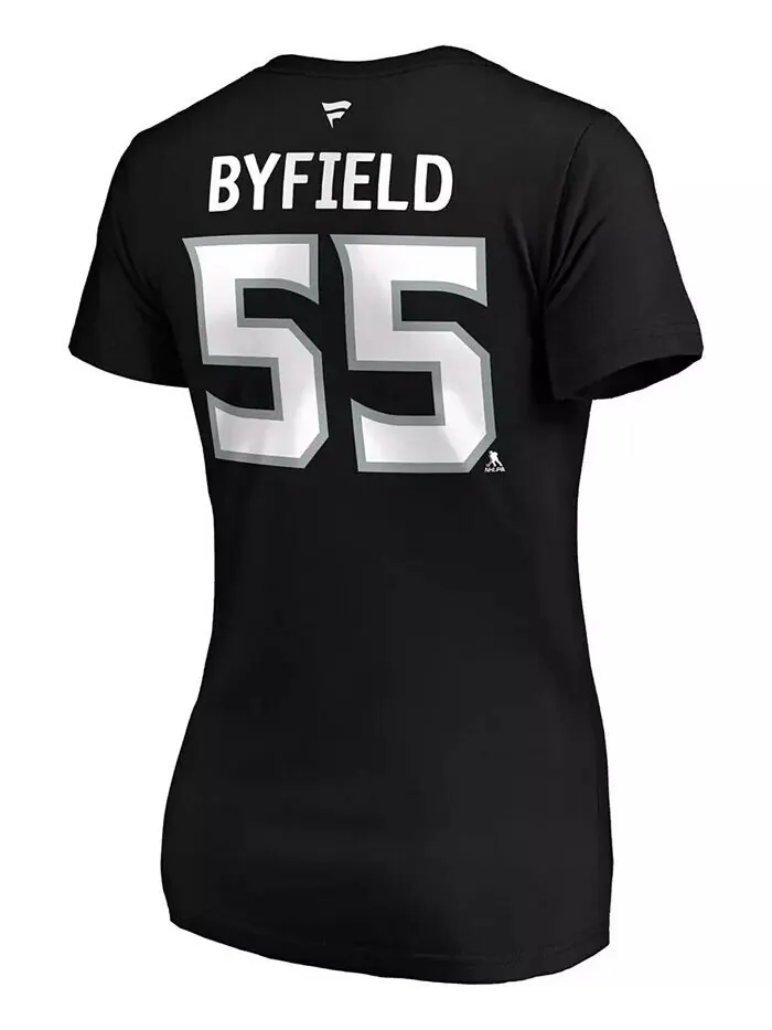 Женская черная футболка с v-образным вырезом с именем и номером Quinton Byfield Los Angeles Kings — изображение 3 из 3