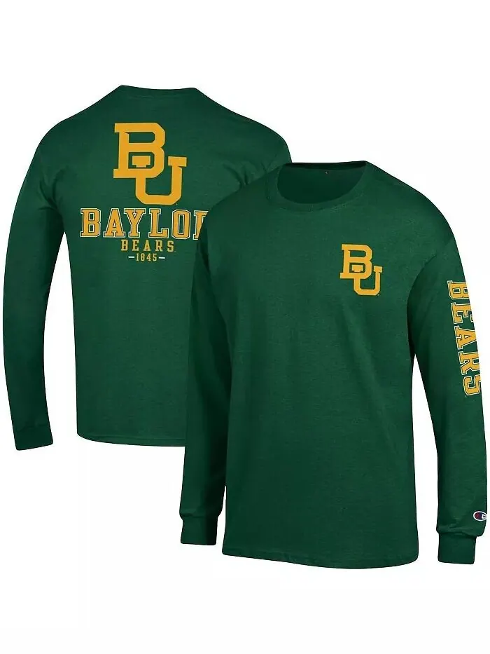 Мужская зеленая футболка Baylor Bears Team Stack с длинным рукавом Champion